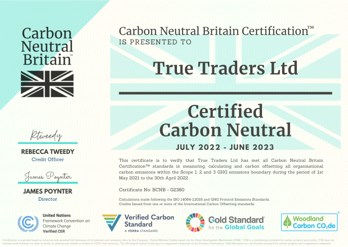 True Traders Carbon Neutral Certificate